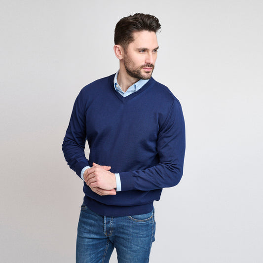 Riise Merino V-neck, Blue sea