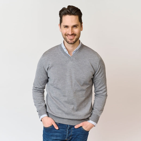 Riise Merino V-neck, Grå melange